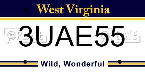 3UAE55 West Virginia License Plate
