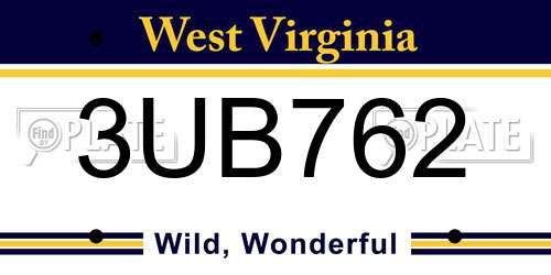 3UB762 West Virginia License Plate