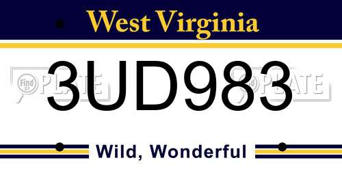 3UD983 West Virginia License Plate