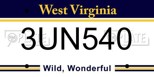 3UN540 West Virginia License Plate