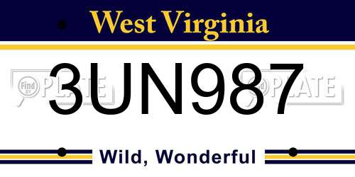 3UN987 West Virginia License Plate