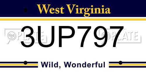 3UP797 West Virginia License Plate