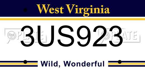 3US923 West Virginia License Plate