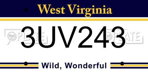 3UV243 West Virginia License Plate