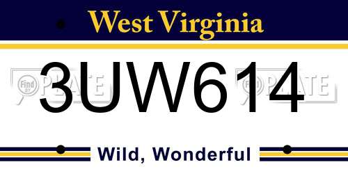 3UW614 West Virginia License Plate