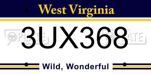 3UX368 West Virginia License Plate