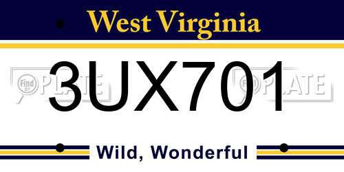 3UX701 West Virginia License Plate