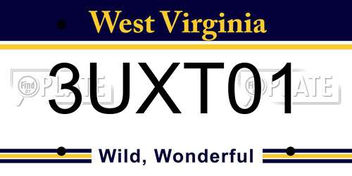 3UXT01 West Virginia License Plate