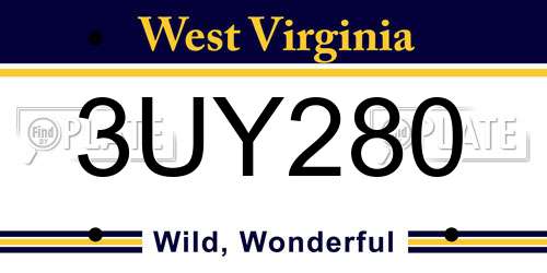 3UY280 West Virginia License Plate