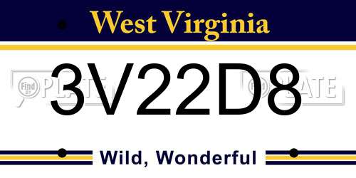 3V22D8 West Virginia License Plate