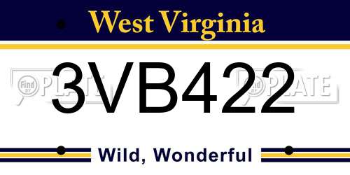 3VB422 West Virginia License Plate