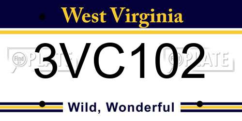 3VC102 West Virginia License Plate