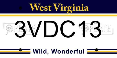 3VDC13 West Virginia License Plate