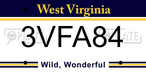3VFA84 West Virginia License Plate