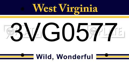 3VG0577 West Virginia License Plate