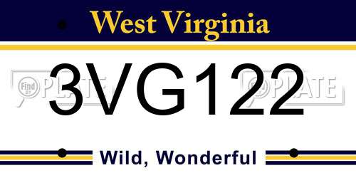 3VG122 West Virginia License Plate