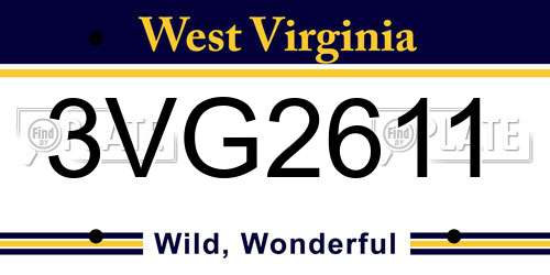 3VG2611 West Virginia License Plate