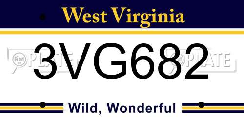 3VG682 West Virginia License Plate