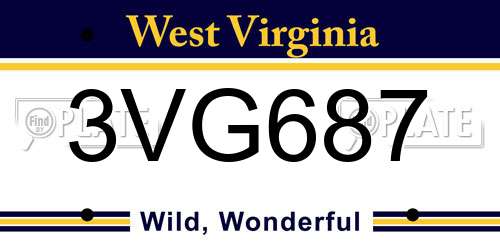 3VG687 West Virginia License Plate