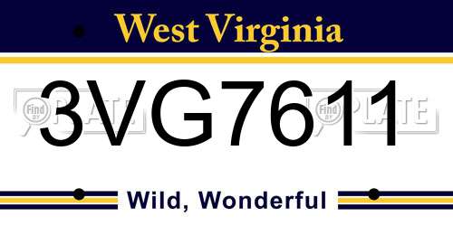 3VG7611 West Virginia License Plate