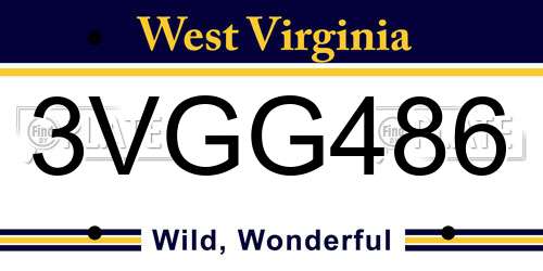 3VGG486 West Virginia License Plate