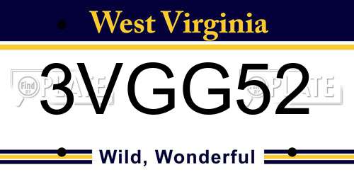 3VGG52 West Virginia License Plate