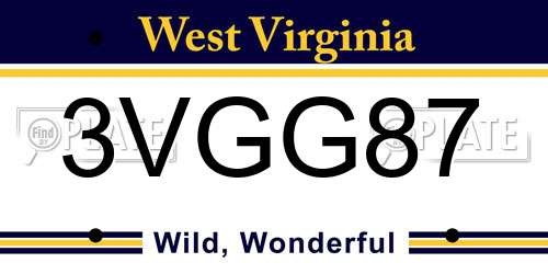 3VGG87 West Virginia License Plate