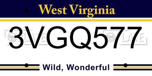 3VGQ577 West Virginia License Plate