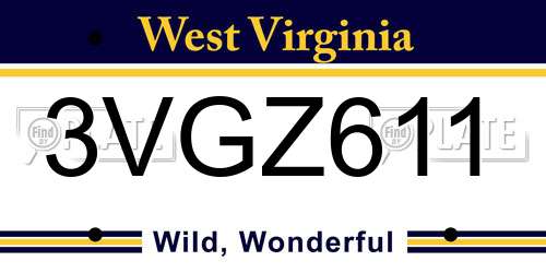 3VGZ611 West Virginia License Plate