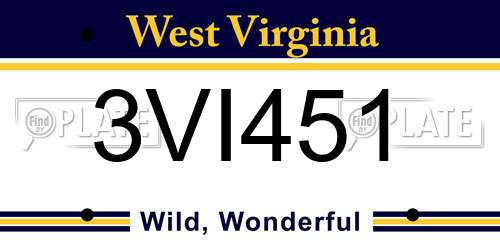 3VI451 West Virginia License Plate