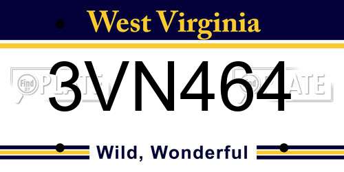 3VN464 West Virginia License Plate