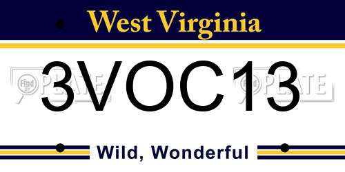 3VOC13 West Virginia License Plate