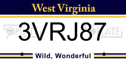 3VRJ87 West Virginia License Plate