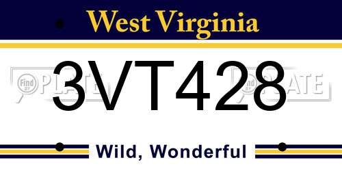 3VT428 West Virginia License Plate