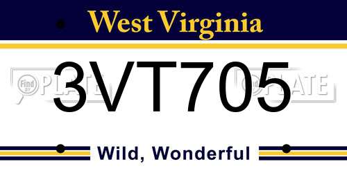 3VT705 West Virginia License Plate