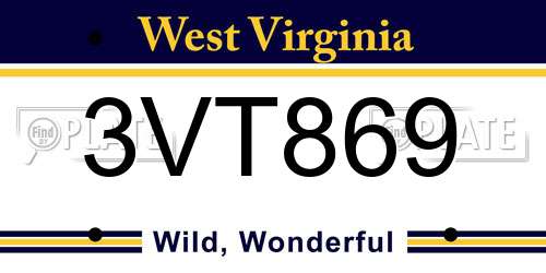 3VT869 West Virginia License Plate
