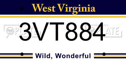 3VT884 West Virginia License Plate