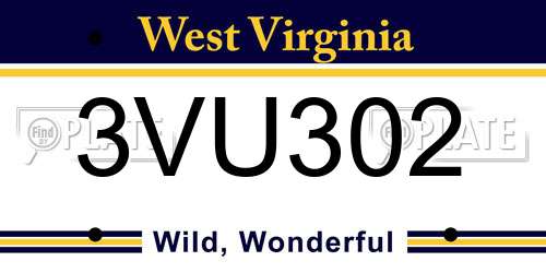 3VU302 West Virginia License Plate