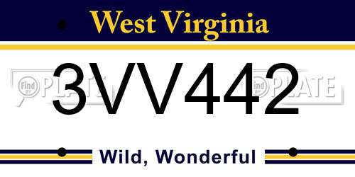 3VV442 West Virginia License Plate