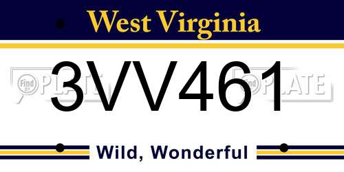 3VV461 West Virginia License Plate