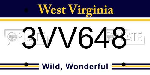 3VV648 West Virginia License Plate