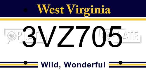 3VZ705 West Virginia License Plate