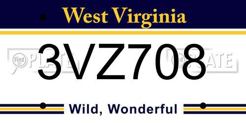 3VZ708 West Virginia License Plate
