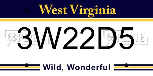 3W22D5 West Virginia License Plate