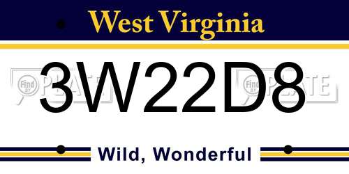 3W22D8 West Virginia License Plate