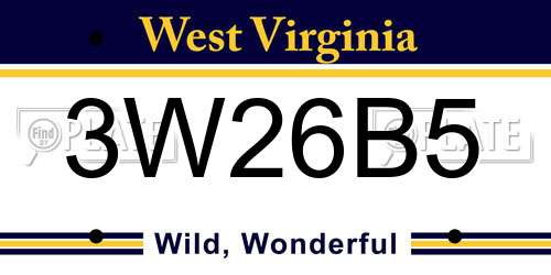 3W26B5 West Virginia License Plate
