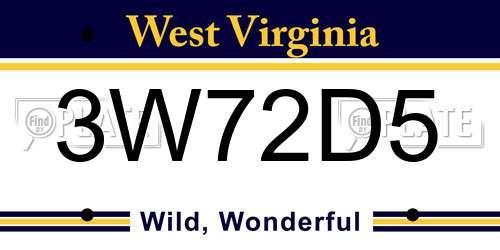 3W72D5 West Virginia License Plate