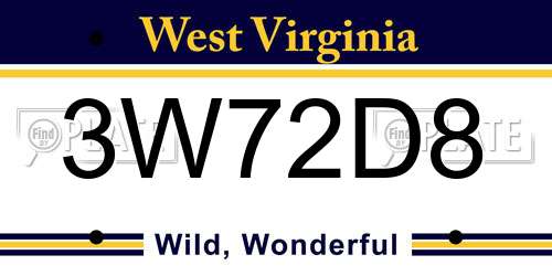 3W72D8 West Virginia License Plate