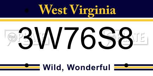 3W76S8 West Virginia License Plate