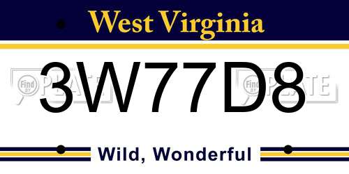 3W77D8 West Virginia License Plate